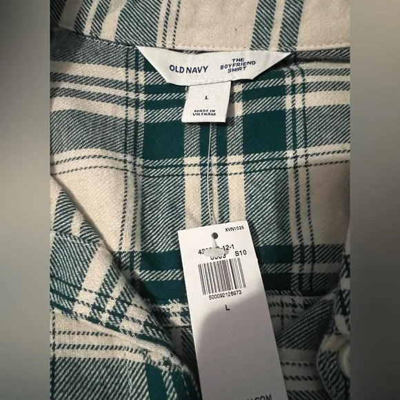 NWT Old Navy 100% Cotton The Boyfriend Shirt Flannel Plaid Button Down Size L - Picture 5 of 7